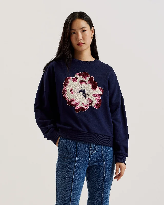 Elegant and noble Raynahh Graphic Floral Sweatshirt Navy