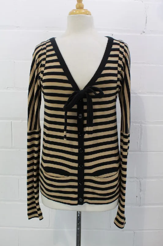 Multi-functional style Vintage 1990s Sonia Rykiel Black and Brown Striped Cardigan, Small