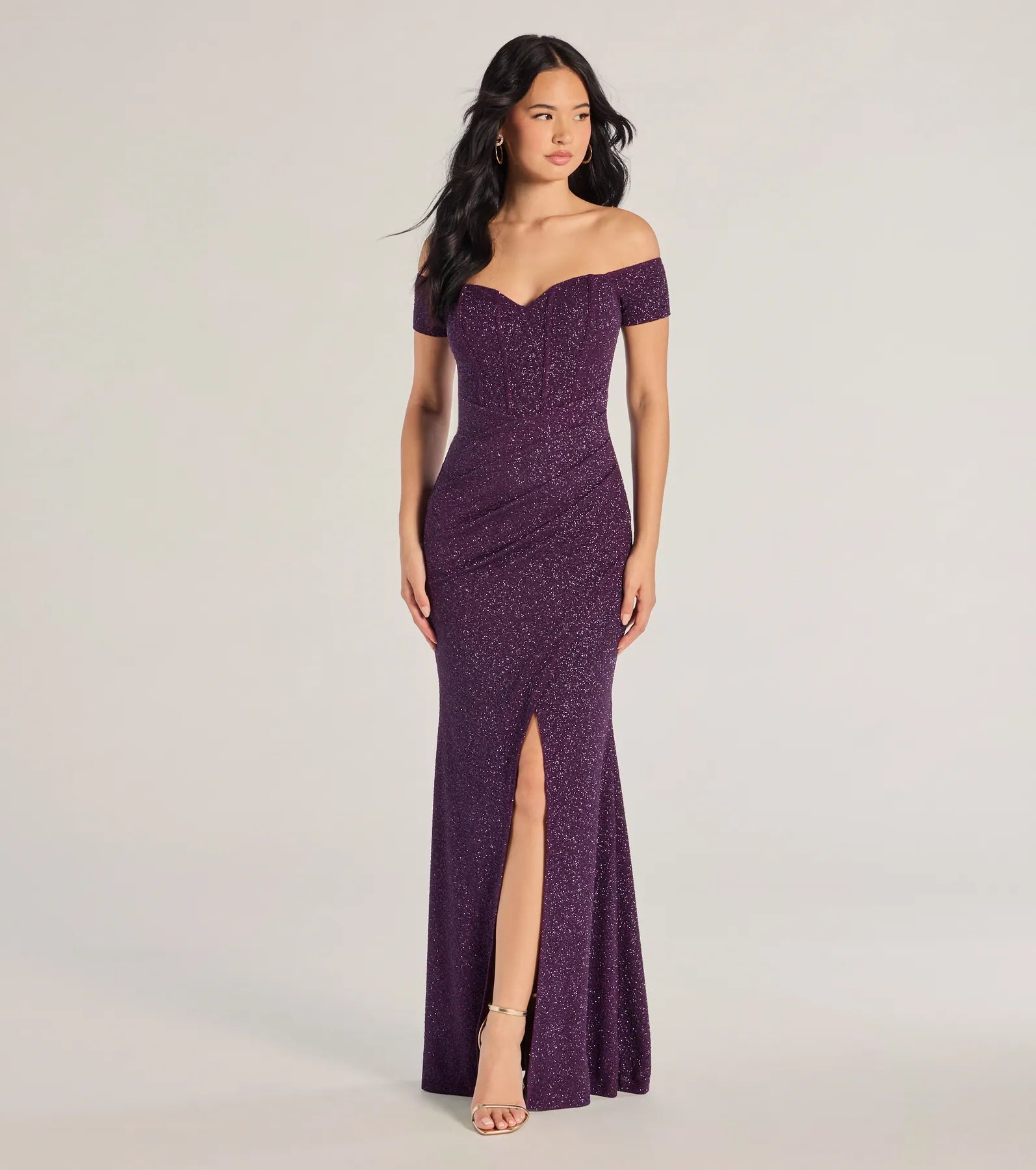 College Style Mimi Off The Shoulder Glitter Mermaid Corset Dress
