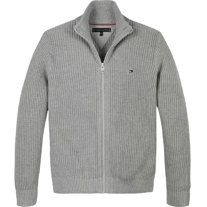 Fashion Style Tommy Hilfiger Light Grey Heather Flag Full Zip Sweater