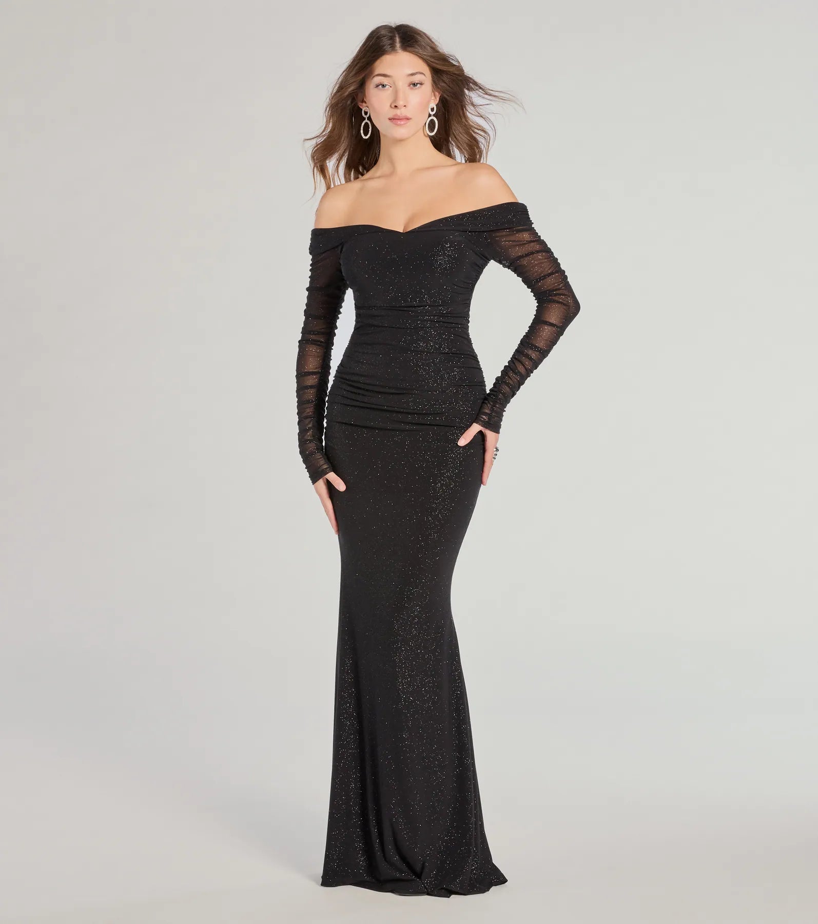 Modern Chic Victoria Off-The-Shoulder Glitter Mermaid Formal Dress