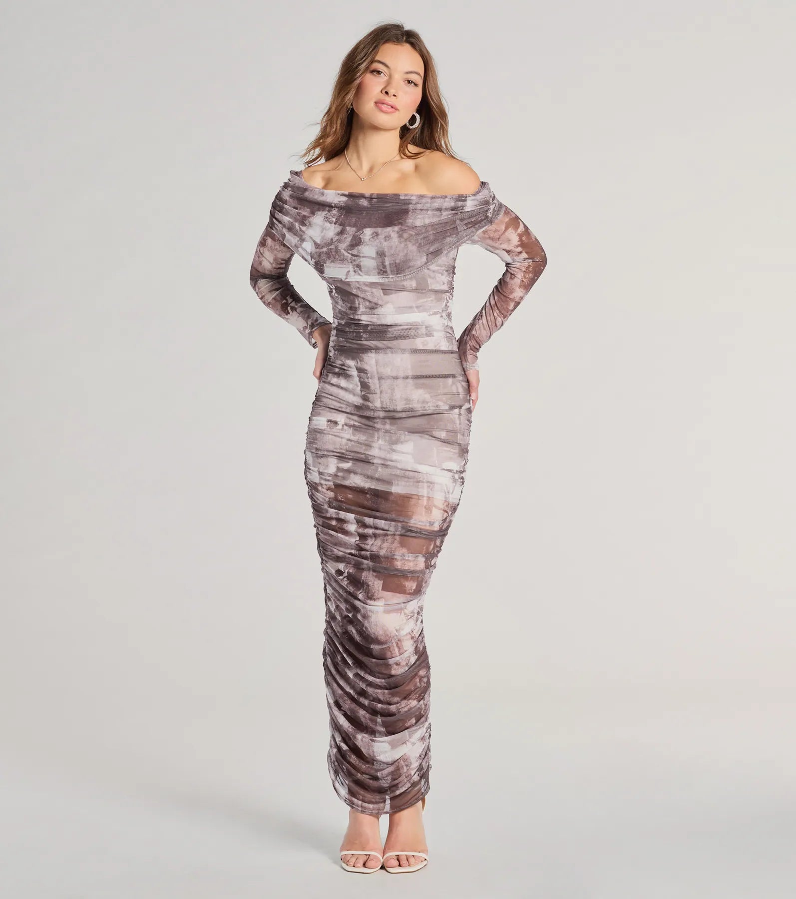 Easy Chic Uptown Doll Off-The-Shoulder Abstract Maxi Dress