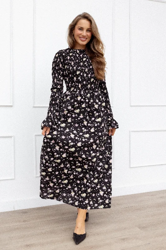 Retro Dress Mairead Maxi Dress - Black Floral