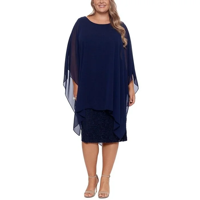British Fashion Betsy & Adam Women's Chiffon Overlay Sequin Lace Dress Blue Size 18W