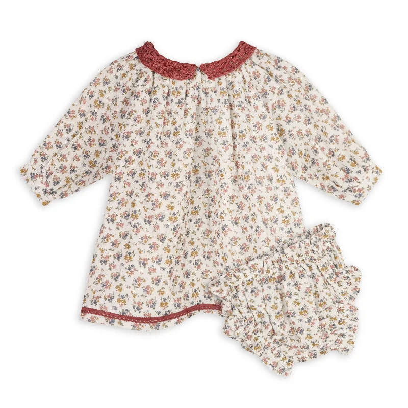 Retro Design Floral Muslin Baby Dress & Fancy Bloomer Set (Organic)