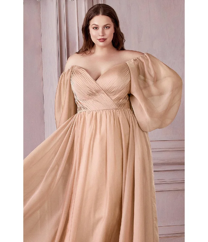 Leisure And Entertainment Cinderella Divine  Plus Size Champagne Chiffon Sweetheart Bridesmaid Goddess Gown