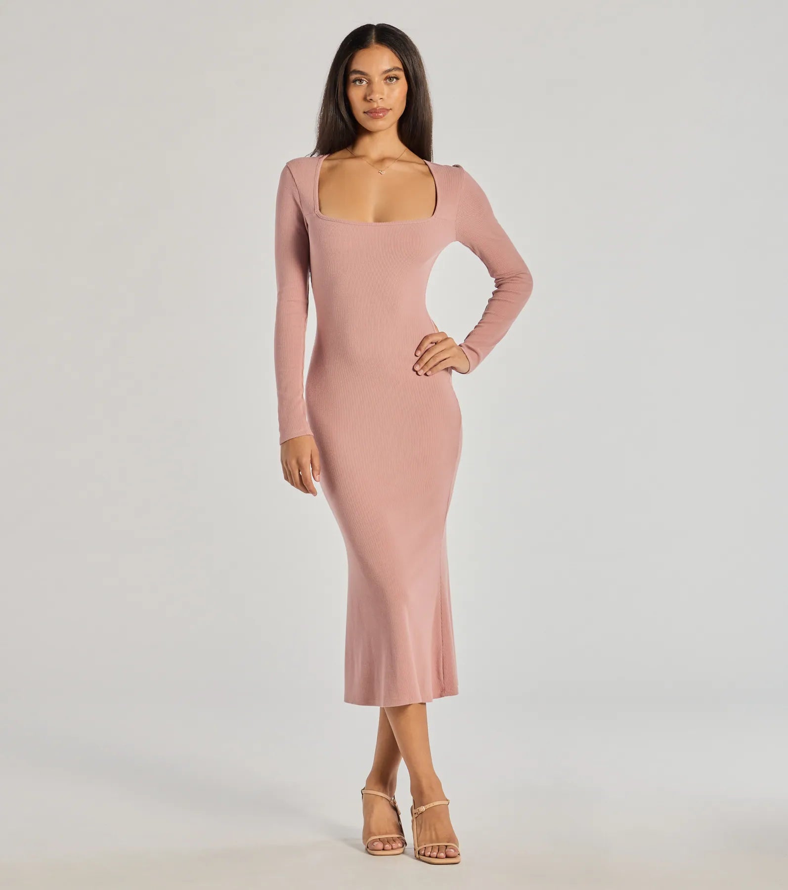 Relaxed Chic Basic Cutie Long Sleeve Knit Midi Dress