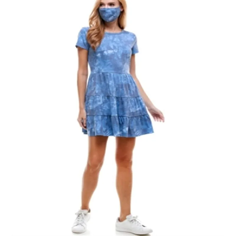 Sports Jumpsuit Be Bop Women's Tie Dye Crew Neck Mini Fit Flare Dress Blue Size Small