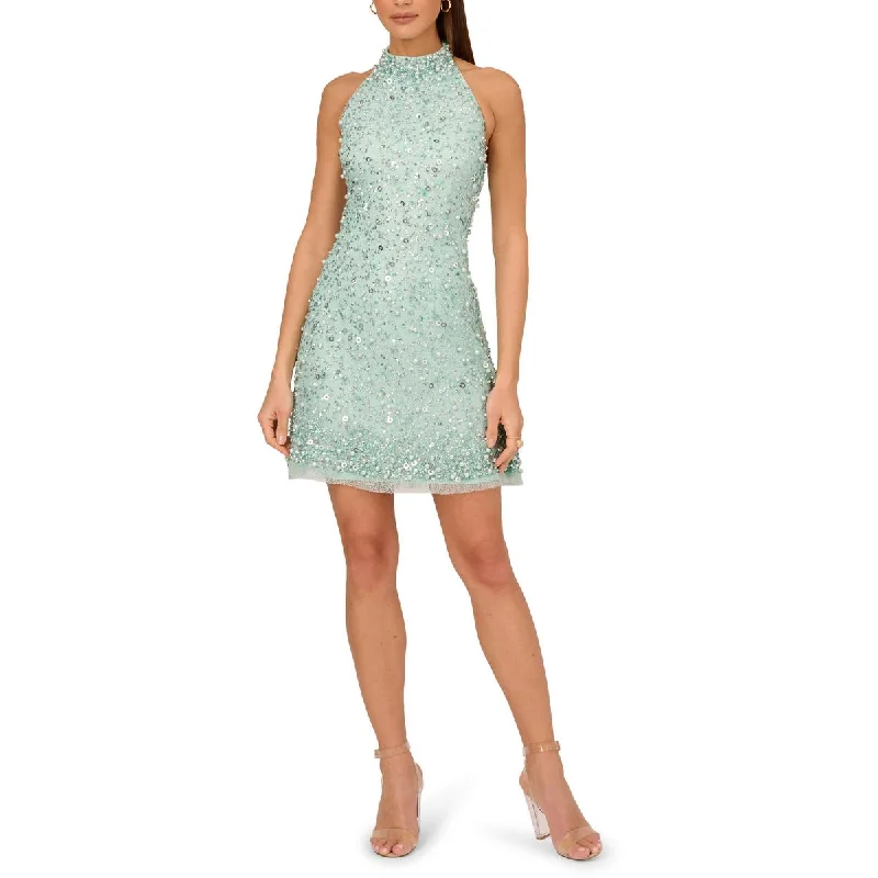 Extra long version Adrianna Papell Womens Beaded Halter Cocktail And Party Dress