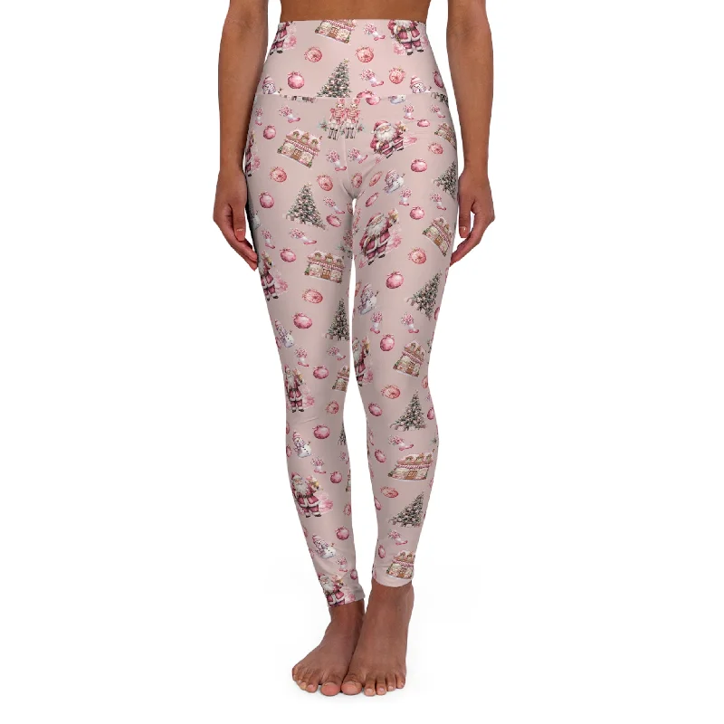 Exclusive Customization High Waisted Yoga Leggings, Pink Christmas