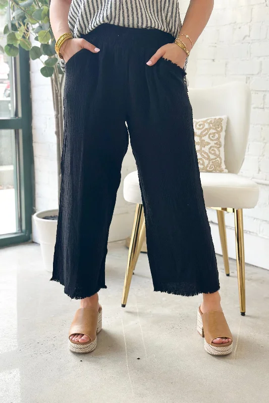 Advanced Design Black Linen Wide Leg Pants