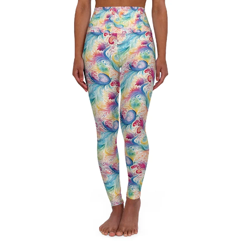 Smart Comfort High Waisted Yoga Leggings, Rainbow Paisley