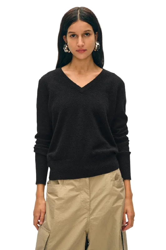 Goddess Style Cashmere V Neck - Black