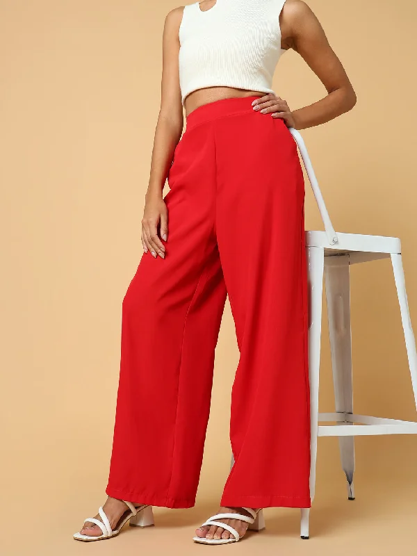 Classic Choice Women Solid Red Trouser