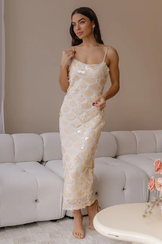 Fashionable And Versatile Vivi Cream Sequin Midi Dress