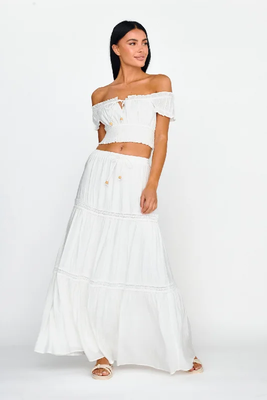 Sports And Leisure Canyon Cove Crochet Trim Maxi Skirt White