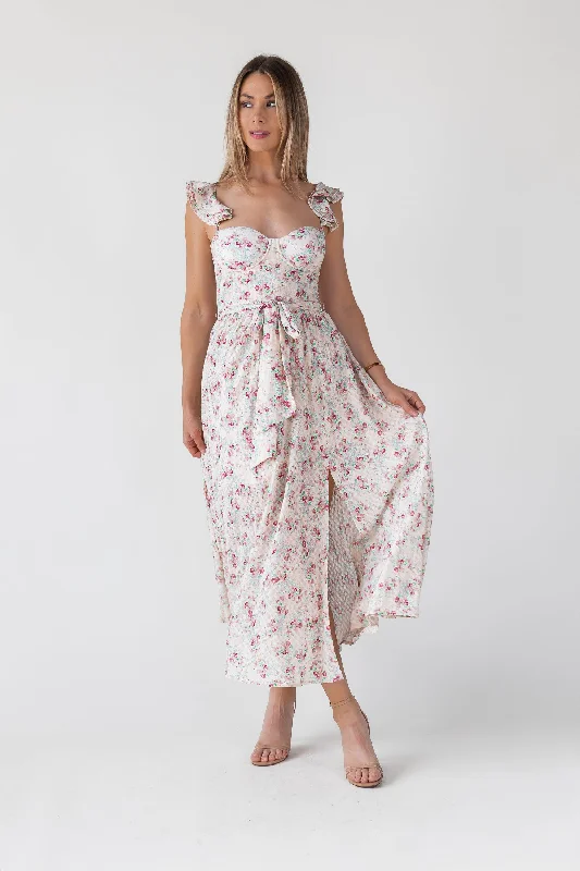New Autumn And Winter Styles Vara Blush Floral Corset Maxi Dress