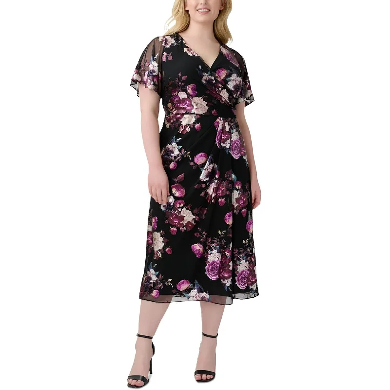 Warm Atmosphere Adrianna Papell Womens Foiled Floral Cocktail And Party Dress