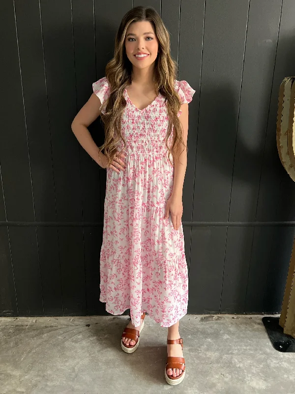 Fashionable Items Pink Floral Maxi Dress