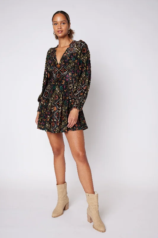 Lively And Youthful SALE - Wells Printed Velvet Long Sleeve Dress