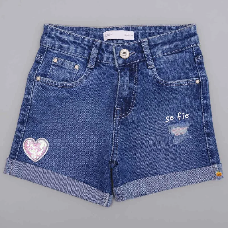 Simple And Comfortable Dark Blue Denim Shorts for Girls