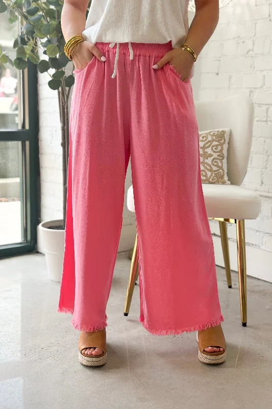 Casual Elegance Cotton Candy Wide Leg Elastic Frayed Pants