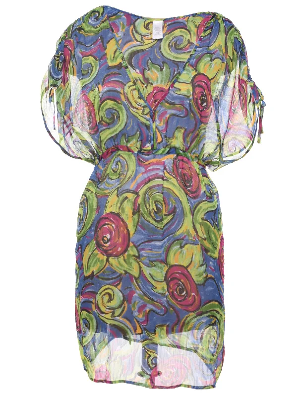 Classic Style Psychedelic Print Sheer Dress - L