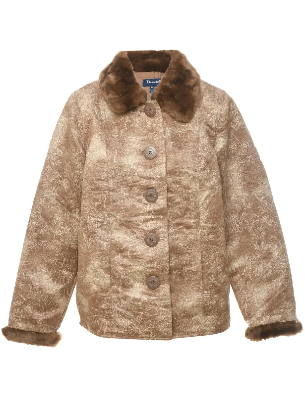 Luxury Temperament Faux Fur Trim Light Brown Jacket - M